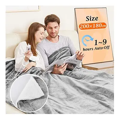 Mia&Coco Electric Heated Blanket Throw Flannel Sherpa Fast Heating 200x180cm, Heat Levels & Up-t