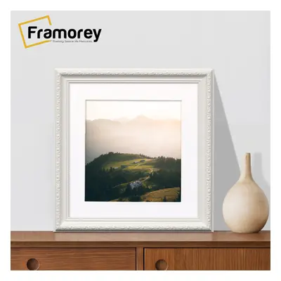 (White With White Mount, 60x60CM Pic (70x70CM Frame)) Square Size White Picture Frame, Shabby St