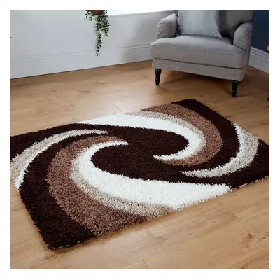 (160x230cm) Large Brown Beige Quality Shaggy Modern Swirl Rugs