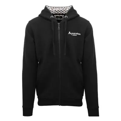 (XXL) Aquascutum Classic Embossed Signature Logo Black Zip-Up Hoodie