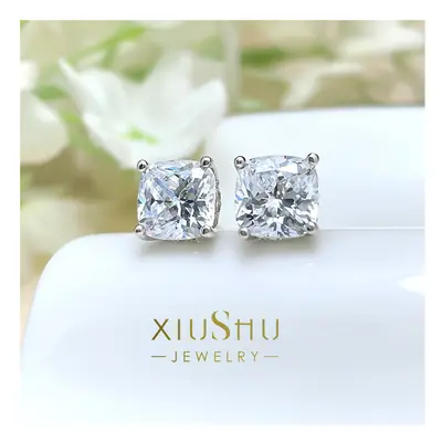 2-Carat Diamond Earrings Fat Square Earrings Accessories In Europe And America Daily Niche S925