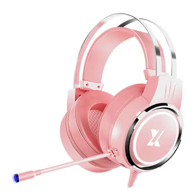 (Pink) Gaming Headset 7.1Channerl 50mm Unit RGB Colorful Light 4D Surround Sound Ergonomic Desig