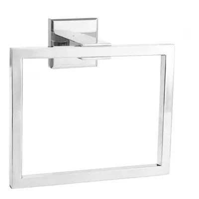 (White) Chrome Modern Bathroom Wall Accessories Square Towel Ring Holder Rack