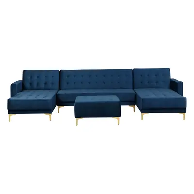 5 Seater U-Shaped Modular Velvet Sofa with Ottoman Navy Blue ABERDEEN