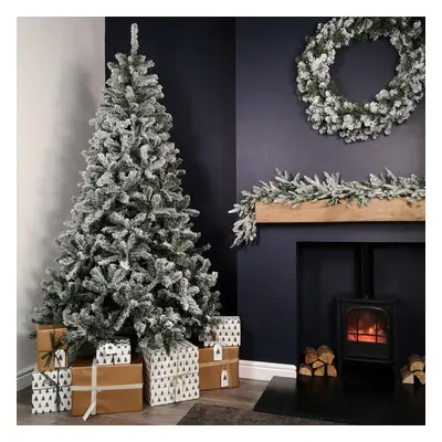 8ft (2.4m) Snow Flocked Woodcote Spruce Artificial Christmas Tree