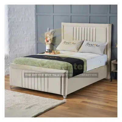 (Cream Plush, 6ft Super King (No Gaslift)) Bumper Border Bed Frame with Mattress Double Bed Padd