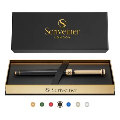 (Black with Gold) Black Lacquer Ballpoint Pen - Stunning luxury fountain pen with 24K gold finis