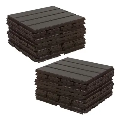 (Brown, 18) 9Pc Interlocking Plastic Garden Path Floor Tiles Decking Patio Grid Lawn 33x33cm