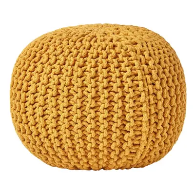 (Mustard) Knitted Cotton Pouffe Footstool Round x cm