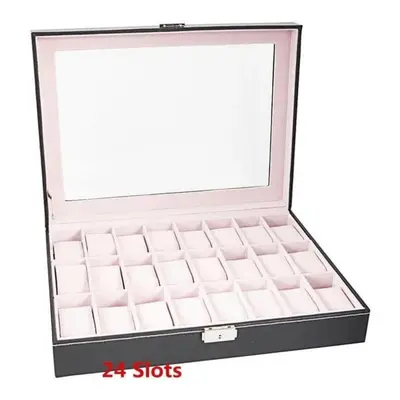 (black, frames) Watch Box 10/20/24 Slots Mens Case Glass Top Black And Gray Display Organizer Lo