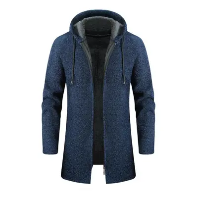 (navy, XL) Men&apos;s Sweaters Coat Autumn Winter New Warm Zipper Medium Long Velvet Cardigan Sw