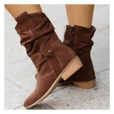 (coffee, 42) Vintage Boots Short Boots Thick High Heel Middle Boots Women&apos;s Boots