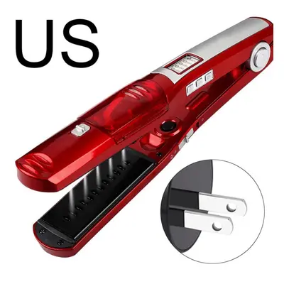 (red, *US Plug) Ceramic Dual Heat Dry Hair Fast Steam Use Bangs Curler Straightener