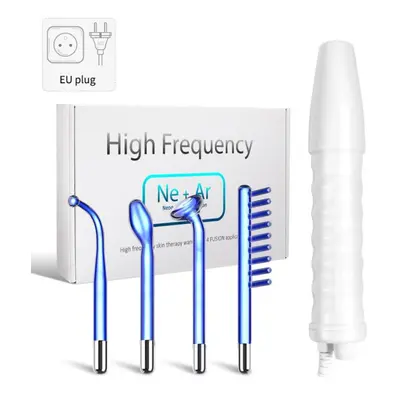 (blue, EU Plug) High Frequency Facial Machine Electrotherapy Wand Glass Fusion Neon + Argon Wand