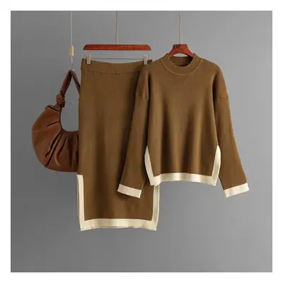 (coffee, One Size) Fall Winter Lazy Wind Loose High Collar Pulllover Sweater Suit Women&apos;s S