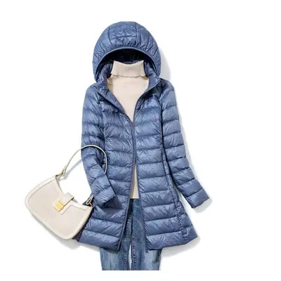 (blue, 4XL) Winter Womens Down Jackets Long Ultra Light Thin Casual Coat Puffer Jacket Slim Remo