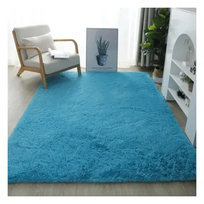 (blue, 140X200cm) Solid Plush Carpets For Living Room Long Piles Furry Carpets Bedroom Home Deco