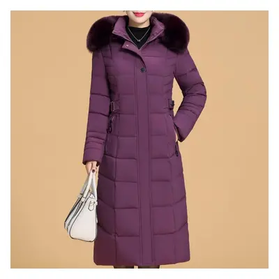 (purple, 4XL) Plus Size Xl-6xl Middle Age Woman Long Parkas Winter Thick Warm Overcoats Hooded E