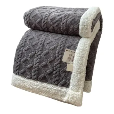 (grey, 2x2.3m) Winter Thickened Blanket Double-sided Fluff Plush Double-layer 3D Jacquard Solid 