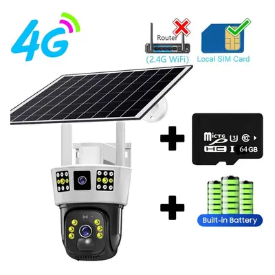 (4G Cam Add 64G) 6k 12mp Hd Solar Camera 4g Sim Card Wifi Outdoor Ip Wireless Security Cctv Surv