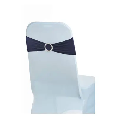 (Navy Blue, 100pcs) Spandex Chair Band with Slider Buckle, Stretchy Fabric Chair Band Sash, Elas