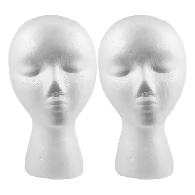 2X 27.5 x 52cm Dummy / mannequin head Female Foam(Polystyrene) Exhibitor for cap, headphones, ha