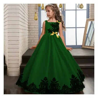 (green, 140) High Quality Kids Girls Wedding Embroidery Princess Party Pageant Formal Dress Slee