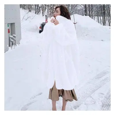 (white, S) Winter Faux Fur Red Rex Rabbit Fur Mink Fur Coat Long Winter Thickened Fur Coat Loose