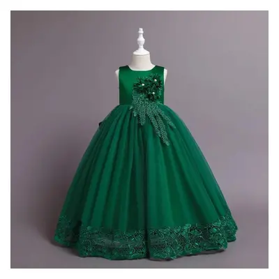 (green, (11-12T)) Summer Tulle Flower Girls Dress For Wedding Party Child Princess Pageant Long 