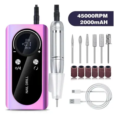 (purple) 45000rpm Nail Drill Machine Electric Portable Nail File Rechargeable Nail Sander For Ge