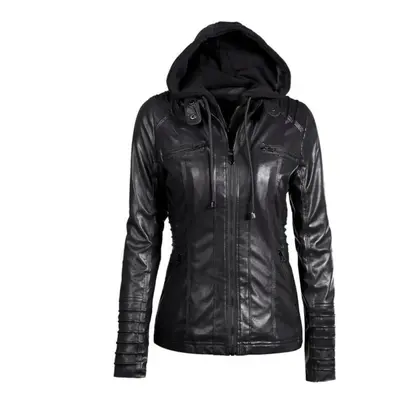 (black, XXXXL) Leather Jacket Zipper Spliced Short Faux Leather Jackets Women Plus Size Jacket W