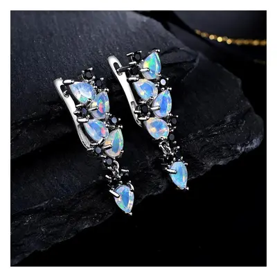 (multicolor, M) Luxury Fashion Designer Chic Dangle Silver Clasp Earrings For Lady Natural Opal 