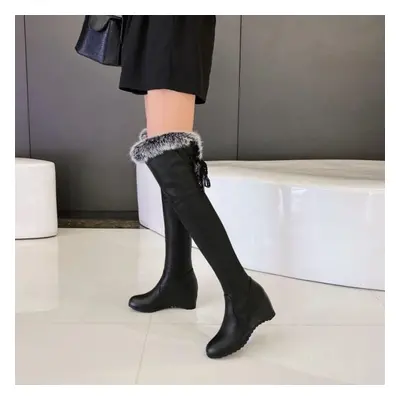 (black, 37) Inner Increased Wedge Over The Knee Boots Women Autumn Winter Snow Boots Stretch Hig