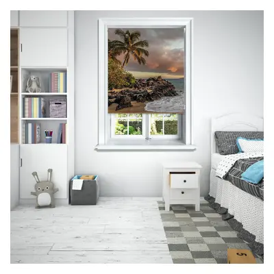 (90 cm Width x cm Drop, Beach Palm Tree) Lister Cartwright Photographic Blackout Roller Blinds E