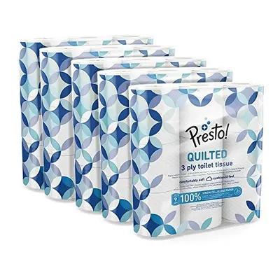 Presto! 3-Ply Quilted Toilet Tissues, Rolls (5 x x sheets) - Pattern: Gem, Pack of of rolls per 