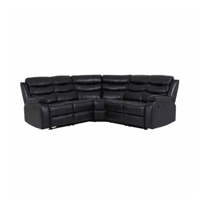 (Black) Roma Recliner Leather Corner Sofa