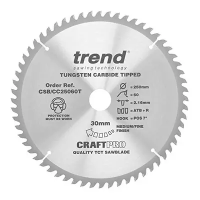 CraftPro TCT Positive Hook Cross-Cutting Combination Mitre Saw Blade, 250mm Diameter, 30mm Bore,