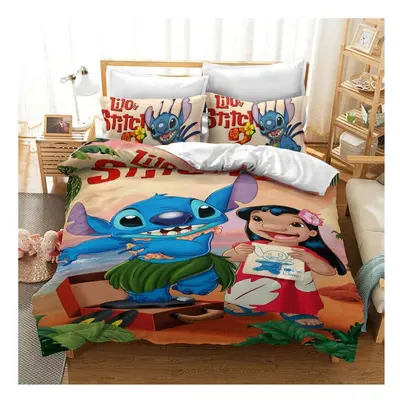 (Lilo Stitch, EU-Double(3pcs):200Ã200cm) Lilo & Stitch Bedding Set Kids 3D Stitch Duvet Cover P