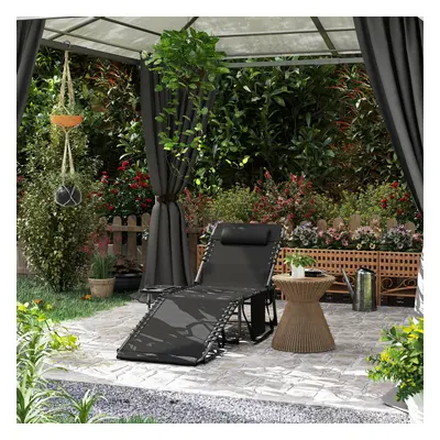 Outsunny Folding Sun Lounger with 5-Level Reclining Back, Side Table, Black