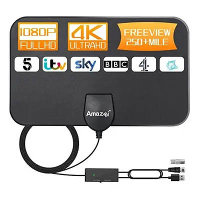 TV Aerial Indoor-Amplified Smart Digital 4K 1080p TV Aerial 250+ Miles Long Range - Support All 