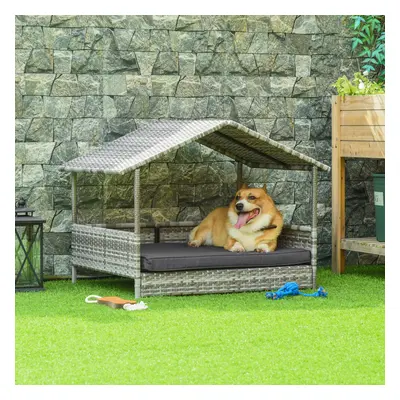 PawHut Wicker Dog House, Rattan Pet Bed with Soft Cushion- Dark Grey