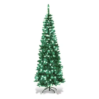 6Ft/1.8M Pre Lit Artificial Green Slim Christmas Pencil Tree,430 Pointed Tips,180 Cool White LED