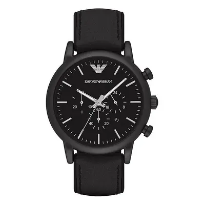 Emporio Armani Mens Chronograph Watch Black Leather Strap Black Dial AR1970