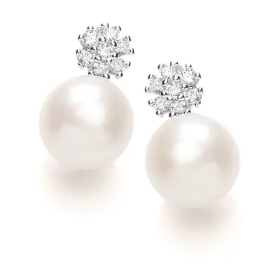 Jewelco London Ladies Sterling Silver Cubic Zirconia & Freshwater Cultured Pearl Mini Cluster Dr