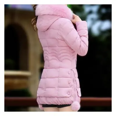 (pink, M) Winter Cotton Padded Clothes Long Body Repair Hooded Down Coat Women Padded Jacket Thi