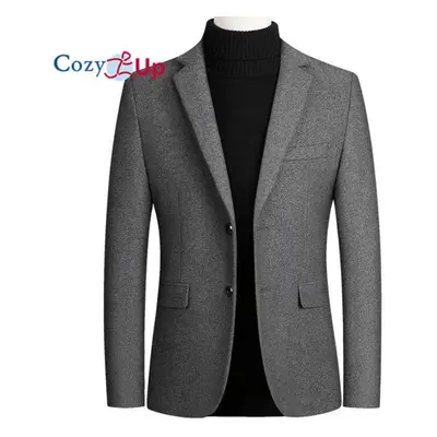 (grey, M) Cozy Up Mens Wool Blend Blazer Jacket Houndstooth Suit Blazer Notch Lapel Button