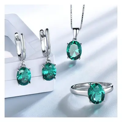 (green, 8) Nano Emerald Gemstone Wedding Jewelry Sets For Women Sterling Silver Engagement Rings