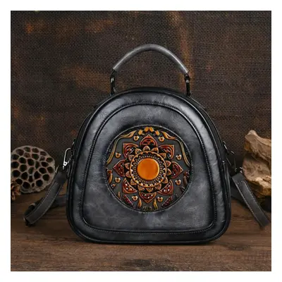 (gray) Johnature Vintage Handmade Totem Embossed Women Bag Versatile Luxury Handbag Large Capaci