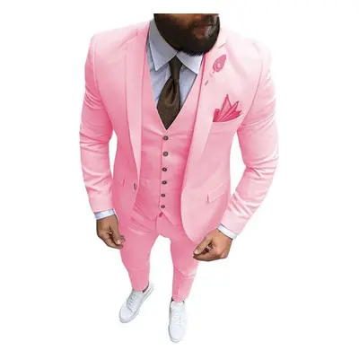 (L, pink) Red New Style Trade Business Casual Sets Suits Groom Groomsmen Wedding Banquet Suit Ma