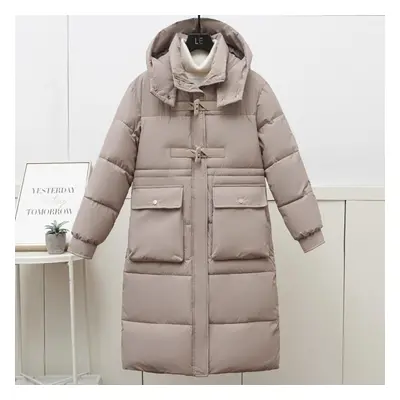 (khaki, M) Winter Jackets Woman Overcoat Hooded Plus Size Fashion Loose Thick Warm Long Parkas W